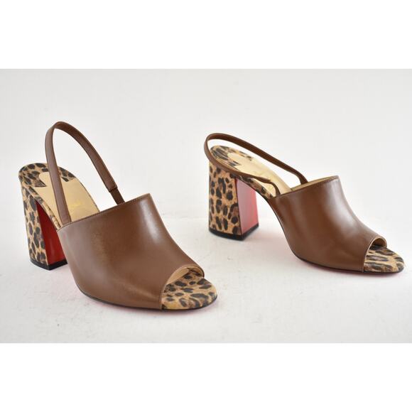 Christian Louboutin Pigasling 85 Brown Leopard Slingback Block Heel Pump 36.5 - Picture 3 of 11